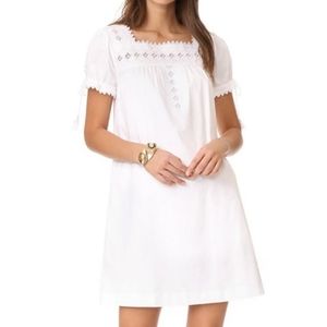 Madewell Women's Eyelet Shift Summer Dress Small Tassel Ties Short Sleeve White